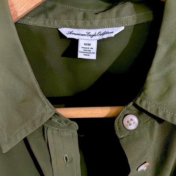 American Eagle Outfitters,olive green sheer collared shirt - Picture 3 of 7